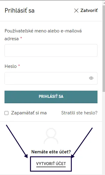 obrázok, ktorý ukazuje na tlačítko Vytvoriť účet
