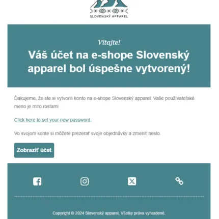 obrázok, ktorý ukazuje ako vyzerá email pri úspešnom vytvorení účtu